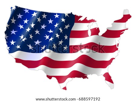 United States of America Map With Waving Flag.