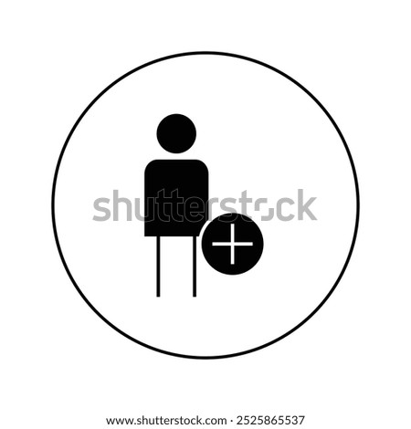 Person circle plus solid icon with circle.