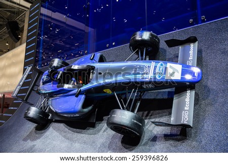 GENEVA, MAR 3: MSA Formula Ford car with EcoBoost engine, presented at the 85th International Motor Show in Geneva, Switzerland on March 3, 2015.