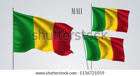 Mali waving flag set of vector illustration. Red green colors of Mali wavy realistic flag as a patriotic symbol 