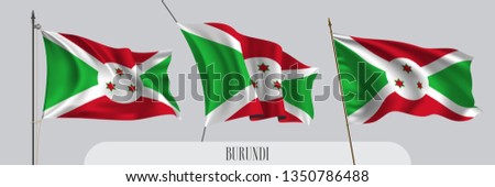 Set of Burundi waving flag on isolated background vector illustration. 3 green red wavy realistic flag as a patriotic symbol 