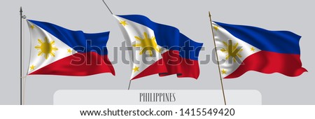 Set of Philippines waving flag on isolated background vector illustration. 3 striped Filipino wavy realistic flag as a patriotic symbol 