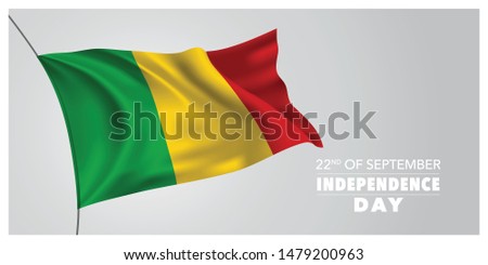 Mali independence day greeting card, banner, horizontal vector illustration. Holiday 21st of September design element with waving flag as a symbol of independence 