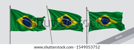 Set of Brazil waving flag on isolated background vector illustration. 3 Brazilian wavy realistic flag as a symbol of patriotism 