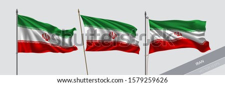 Set of Iran waving flag on isolated background vector illustration. 3 Iranian wavy realistic flag as a symbol of patriotism 