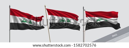 Set of Iraq waving flag on isolated background vector illustration. 3 Iraqi wavy realistic flag as a symbol of patriotism 