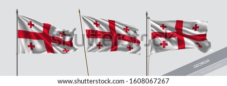 Set of Georgia waving flag on isolated background vector illustration. 3 Georgian wavy realistic flag as a symbol of patriotism 