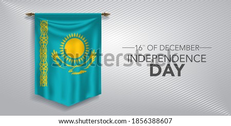 Kazakhstan independence day greeting card, banner, vector illustration. Kazakh national day 16th of December background with pennant