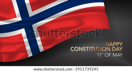 Norway constitution day greeting card, banner with template text vector illustration. Norwegian 17th of May design element with 3D flag with cross