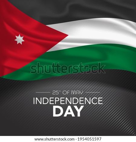 Jordan happy independence day greeting card, banner, vector illustration. Jordanian memorial holiday 25th of May  design element with realistic flag with stripes, square format