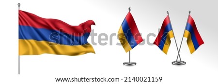 Set of Armenia waving flag on isolated background vector illustration. 3 stripes Armenian wavy realistic flag as a patriotic symbol