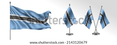 Set of Botswana waving flag on isolated background vector illustration. 3 stripes Botswanan wavy realistic flag as a patriotic symbol