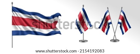 Set of Costa Rica waving flag on isolated background vector illustration. 3 Costa Rican wavy realistic flag as a patriotic symbol