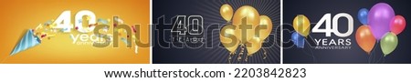 40 years anniversary set of vector icon, logo. Graphic background or cards for 40th anniversary birthday celebration