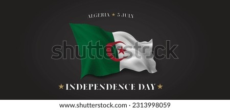 Algeria independence day vector banner, greeting card. Algerian wavy flag in 5th of July patriotic holiday horizontal design with realistic flag