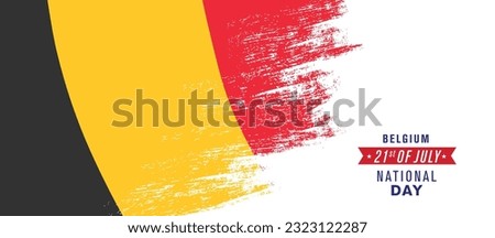 Belgium happy national day greeting card, banner vector illustration. Belgian holiday 21st of July design element with distressed flag