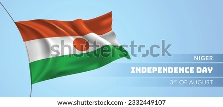 Niger happy independence day greeting card, banner vector illustration. Nigeriens national holiday 3rd of August design element with 3D flag
