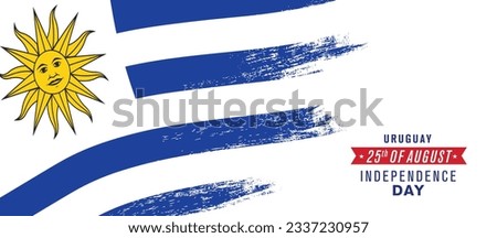 Uruguay happy independence day greeting card, banner vector illustration. Uruguayan national holiday 25th of August design element with distressed flag