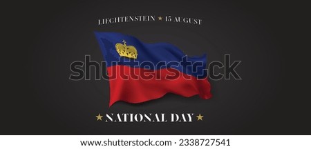 Liechtenstein national day vector banner, greeting card. Liechtensteinian wavy flag in 15th of August patriotic holiday horizontal design with realistic flag