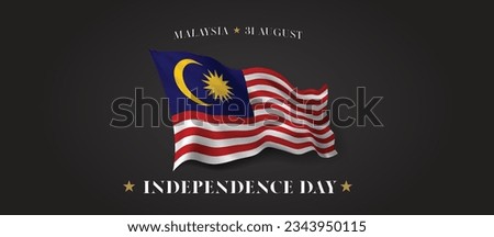 Malaysia independence day vector banner, greeting card. Malaysian wavy flag in 31st of August patriotic holiday horizontal design with realistic flag