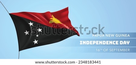 Papua New Guinea happy independence day greeting card, banner vector illustration. Papuan national holiday 16th of September design element with 3D flag