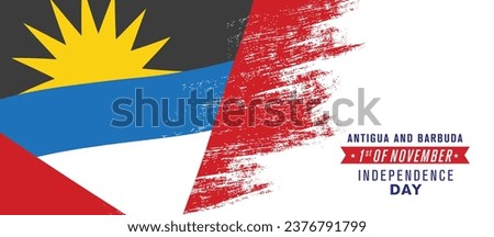 Antigua and Barbuda happy independence day greeting card, banner vector illustration. Antiguan national holiday 1st of November design element with distressed flag
