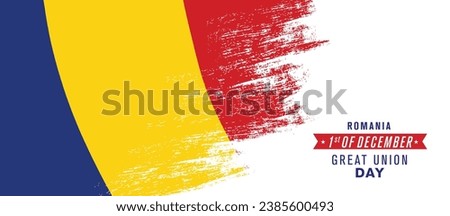 Romania great union day greeting card, banner vector illustration. Romanian national holiday 1st of December design element with distressed flag