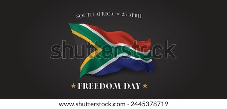 South Africa freedom day vector banner, greeting card. South African wavy flag in 25th of April patriotic holiday horizontal design with realistic flag