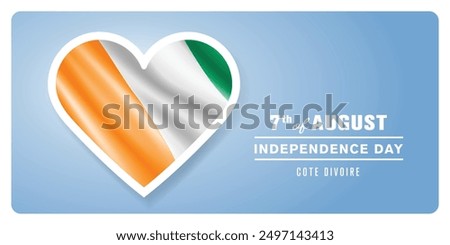 Cote Divoire happy independence day greeting card, banner vector illustration. Ivory coast national holiday 7th of August design element with 3D flag