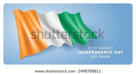 Cote Divoire independence day vector banner, greeting card. Ivory coast wavy flag in 7th of August patriotic holiday horizontal design with realistic flag