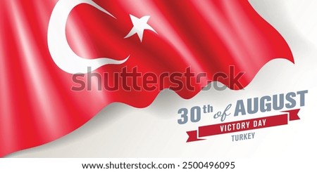 Turkey victory day vector banner, greeting card. Turkish wavy flag in 30th of August national patriotic holiday horizontal design