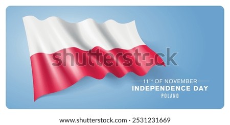 Poland independence day vector banner, greeting card. Polish wavy flag in 11th of November patriotic holiday horizontal design with realistic flag