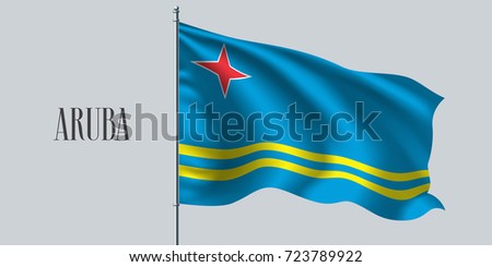 Aruba waving flag on flagpole vector illustration. Stripes with star of  wavy realistic flag as a symbol of Aruba country