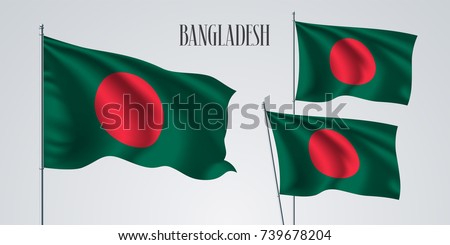 Bangladesh waving flag set of vector illustration. Red, green, elements of Bangladeshi wavy realistic flag as a patriotic symbol