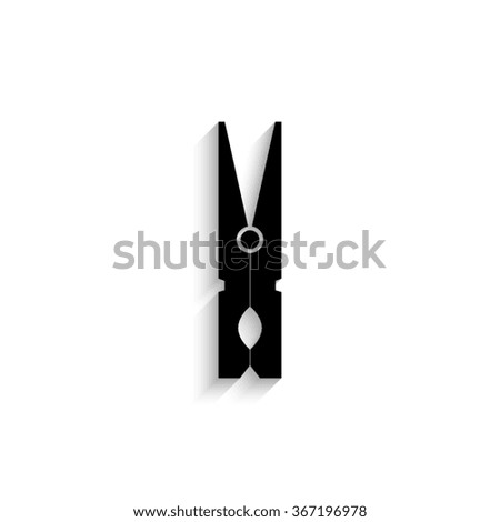 clothes peg - black vector icon with  shadow