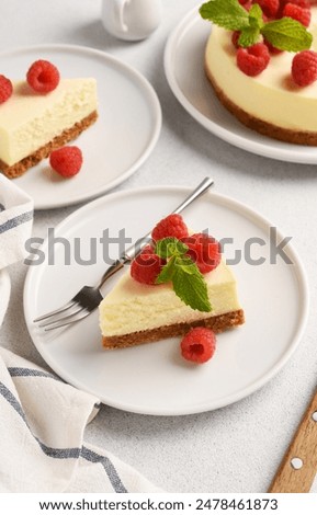 Similar – Image, Stock Photo Classic Cheesecake on white marble table. Top view