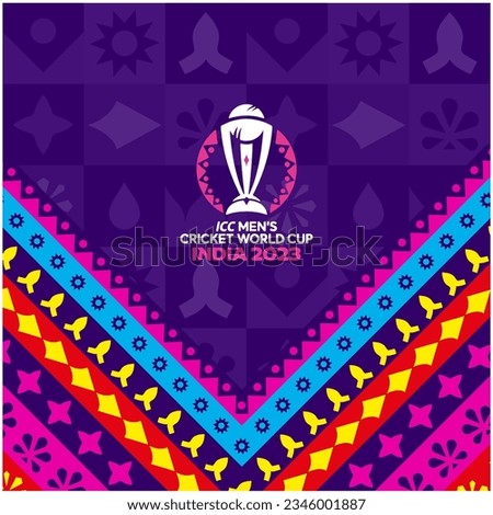 Karachi, Pakistan-August 11, 2023: Brand identity of the ICC Mens Cricket World Cup 2023 India theme vector banner with icons. vector illustration.