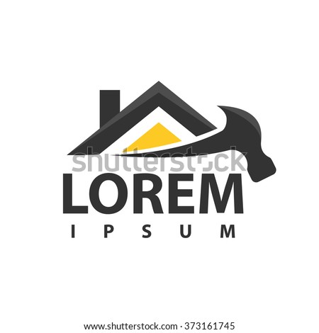 House repair logo. Tools icon. Roof repair logo. Repairs house sign. Home improvement icon.
