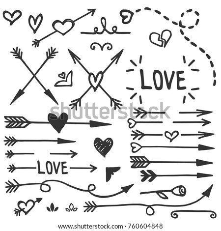 Hand drawn love set, vector