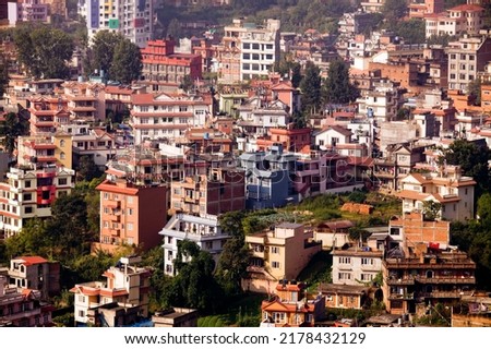 View of Kathmandu from Swayambhunath (Monkey Temple). Kathmandu is the capital and largest urban agglomerate of Nepal. 商業照片 © 