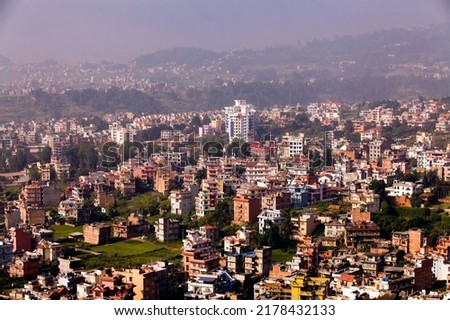 View of Kathmandu from Swayambhunath (Monkey Temple). Kathmandu is the capital and largest urban agglomerate of Nepal. 商業照片 © 
