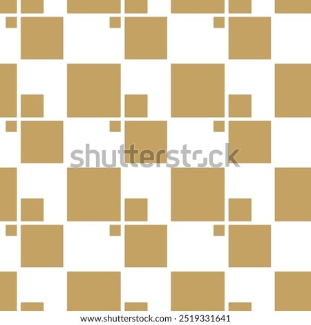 Abstract geometric pattern with squares, stripes, lines. Seamless vector background. White and gold ornament. Modern graphic design.