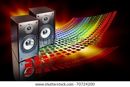 two audio speakers on abstract colored background
