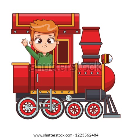 Kid riding train cartoon