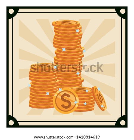 stacked coins icon cartoon with pop art background 