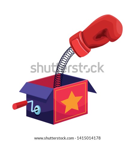 joke surprise box with boxing glove jumping out icon cartoon vector illustration graphic design