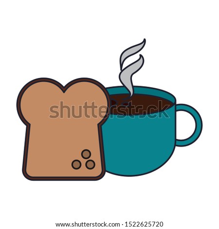 bread loaf and coffee mug icon over white background, vector illustration