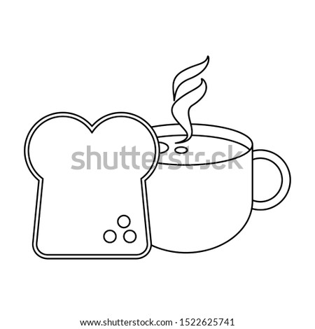 bread loaf and coffee mug icon over white background, vector illustration