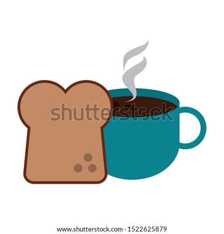 bread loaf and coffee mug icon over white background, vector illustration