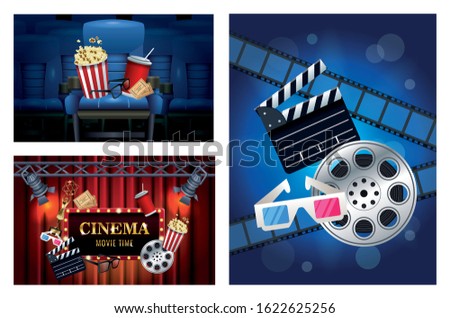 cinema entertainment with set scene icons vector illustration design
